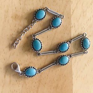 Sterling Silver Turquoise Stone Link Bracelet stamped QT 925